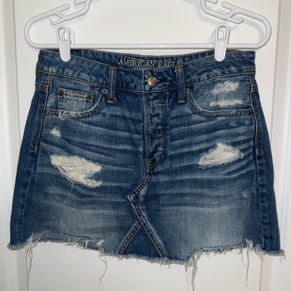 American Eagle Outfitters Blue Distressed Mini Skirt